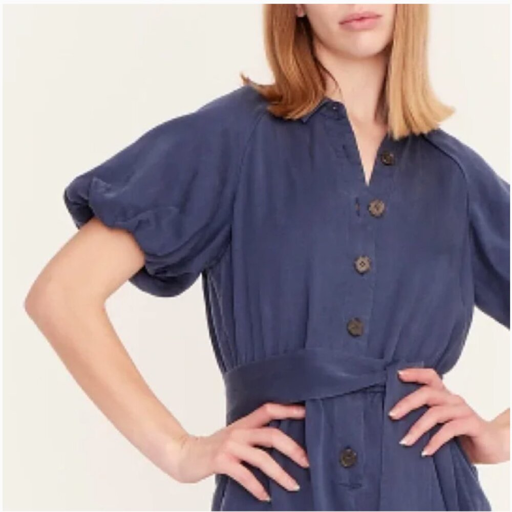NWT J. Crew Drapey Belted Jumpsuit Blue Women's 6 Puff Sleeve Belted - Picture 3 of 15